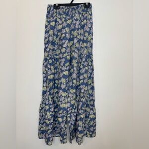 United colors of benetton Floral tiered Blue wide leg pull on pants size 11-12
